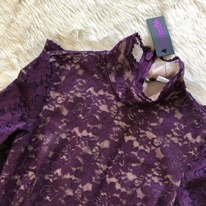 Purple Lace Turtleneck Dress